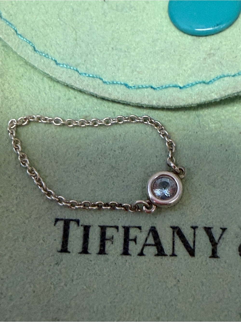 Authentic Tiffany & Co. Elsa Peretti Aquamarine Color By The Yard Ring SS Size 7